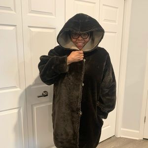 Orvis Reversible Coat Faux Fur Button Front Women's XL Dark Brown/Tan